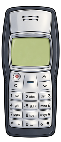 A Nokia-style candybar phone from 2001, playing Snake on its screen